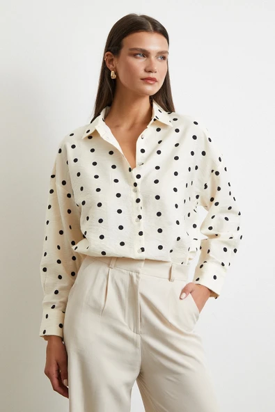 Puantiyeli Oversize Gömlek Siyah - Resim 3