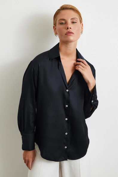 Diagonal Desen Gömlek Siyah - Resim 4