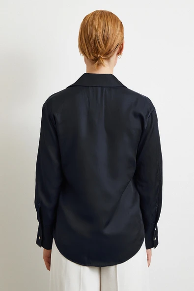 Diagonal Desen Gömlek Siyah - Resim 6