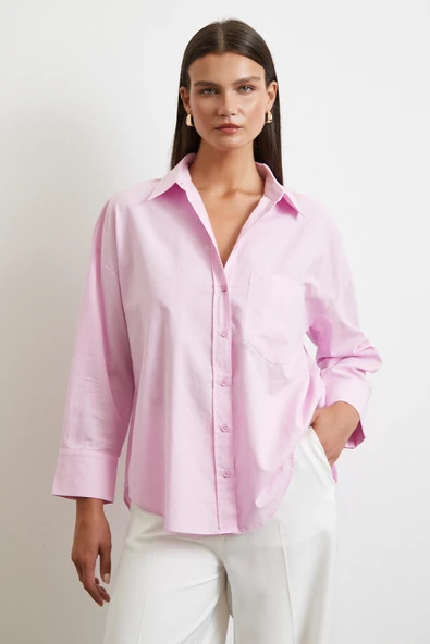 Must Have Poplin Gömlek Pembe - Resim 4