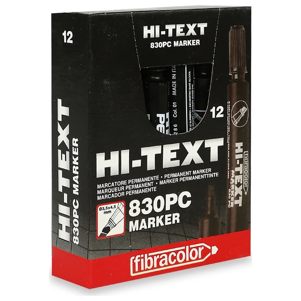 Hi-Text 830PC Siyah Keçeli Kalem Kesik Uç Marker 12’li Paket Yazı & Çizim Kalemi