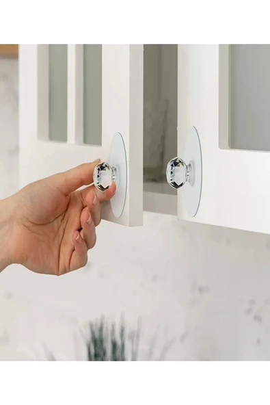 Mucit Home Şeffaf Kristal Başlıklı 2'li Yapışkanlı Kulp Dolap Çekmece Kulp Tutacak Askı - 1