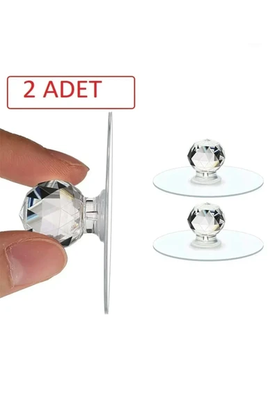 Mucit Home Şeffaf Kristal Başlıklı 2'li Yapışkanlı Kulp Dolap Çekmece Kulp Tutacak Askı - 2