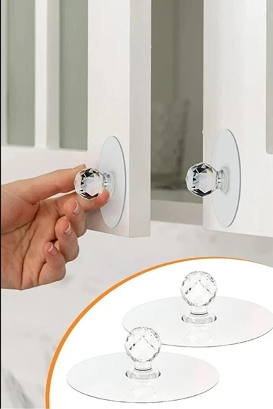 Mucit Home  Şeffaf Kristal Başlıklı 2'li Yapışkanlı Kulp Dolap Çekmece Kulp Tutacak Askı - Resim 2