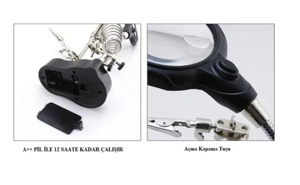 WellHise WH-801 Lehim Yardımcı Standı – Büyüteçli, Havya Yuvalı, Üçüncü El Aparatı - 3