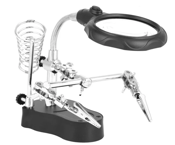 WellHise WH-801 Lehim Yardımcı Standı – Büyüteçli, Havya Yuvalı, Üçüncü El Aparatı - 4