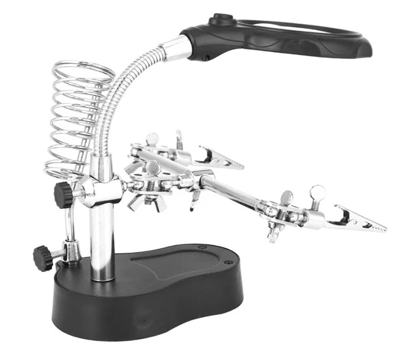 WellHise WH-801 Lehim Yardımcı Standı – Büyüteçli, Havya Yuvalı, Üçüncü El Aparatı - 5