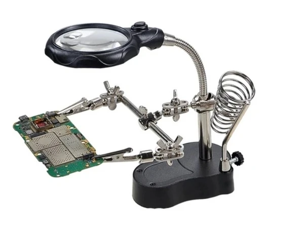 WellHise WH-801 Lehim Yardımcı Standı – Büyüteçli, Havya Yuvalı, Üçüncü El Aparatı - 2