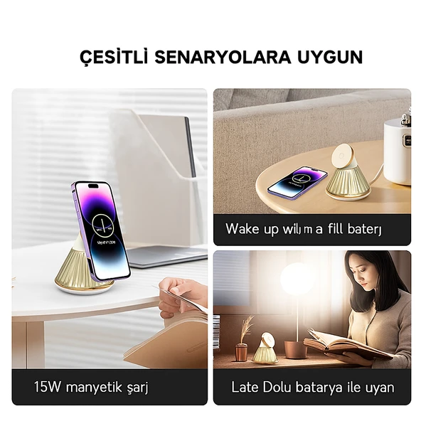 QASUL Şarj İstasyonlu Başucu Lambası Manyetik 15W Ayarlanabilir Parlaklık Parti Aydınlatması için Modern Tasarımı - Resim 5