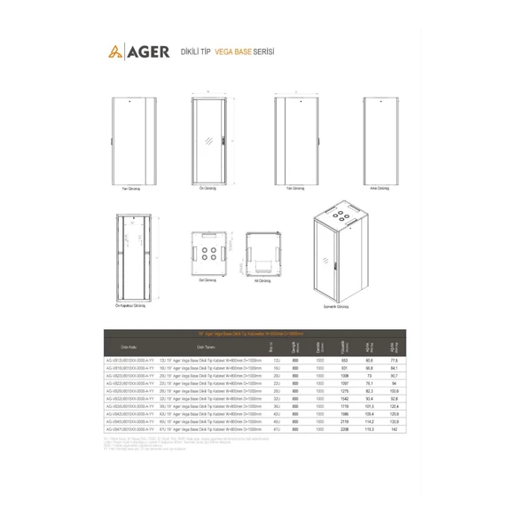 AGER Vega Base 26U W=800mm D=1000mm 19'' Dikili Tip Kabinet - 3