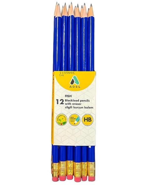 Adel Fish Silgili Kurşun Kalem HB 12Li