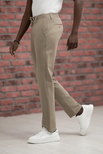 Regular Fit Likralı Penye Kumaş Beli İplikli Ve Lastikli Jogger Pantolon - Resim 2