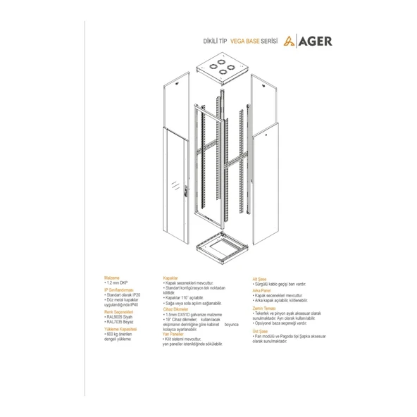 AGER Vega Base 26U W=800mm D=1000mm 19'' Dikili Tip Kabinet - 2