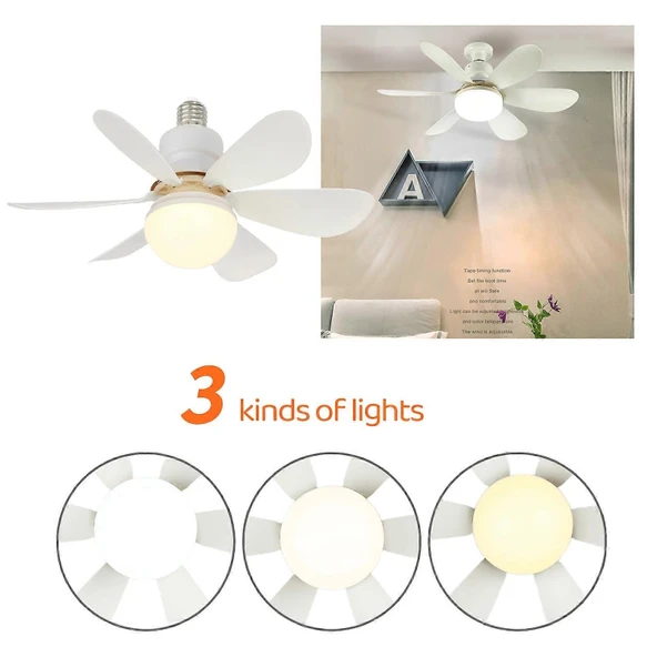 Tavan Vantilatörü 15w Beyaz / Günışığı Ledli E-27 Duy a Takılabilen 5 Kanatlı Kumandalı Vantilatör 80-265v - 4