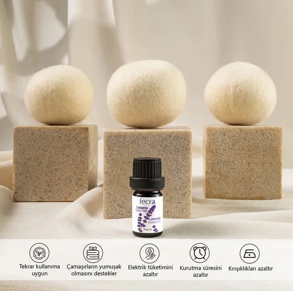 Fecra Zıpzıp 3’lü  Yün Kurutma Topu  Lavanta Yağı -  Organik Doğal Çamaşır Yumuşatıcı - 4