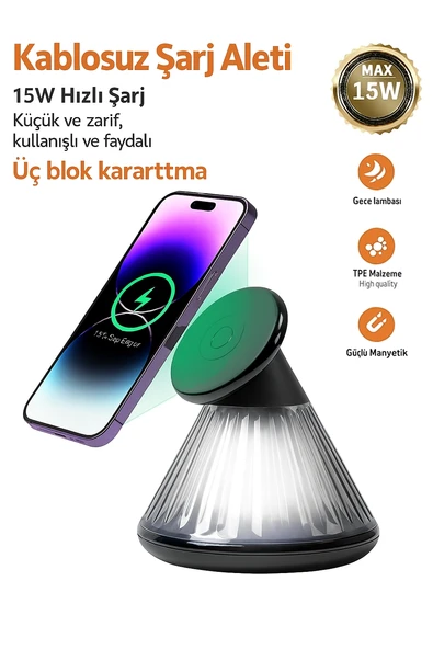 QASUL Şarj İstasyonlu Başucu Lambası Manyetik 15W Ayarlanabilir Parlaklık Parti Aydınlatması için Modern Tasarımı - Resim 3