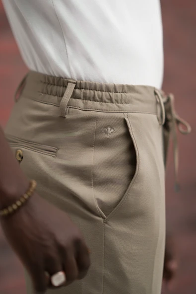 Regular Fit Likralı Penye Kumaş Beli İplikli Ve Lastikli Jogger Pantolon - Resim 5