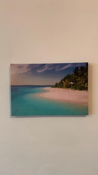 Kum Ve Deniz Manzaralı Natürel Ahşap Çerçeve Ev İşyeri Ofis Duvar Kanvas Tablo MNZ23 - Resim 3