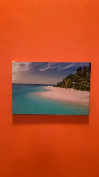 Kum Ve Deniz Manzaralı Natürel Ahşap Çerçeve Ev İşyeri Ofis Duvar Kanvas Tablo MNZ23 - Resim 6