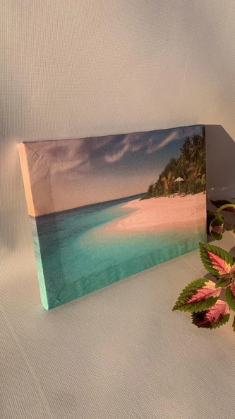 Kum Ve Deniz Manzaralı Natürel Ahşap Çerçeve Ev İşyeri Ofis Duvar Kanvas Tablo MNZ23 - Resim 4