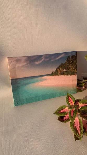 Kum Ve Deniz Manzaralı Natürel Ahşap Çerçeve Ev İşyeri Ofis Duvar Kanvas Tablo MNZ23 ürün görseli