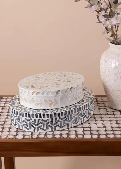 The Mia Sedef Yuvarlak Kutu 40x30x8 cm TLC0089 - Resim 3