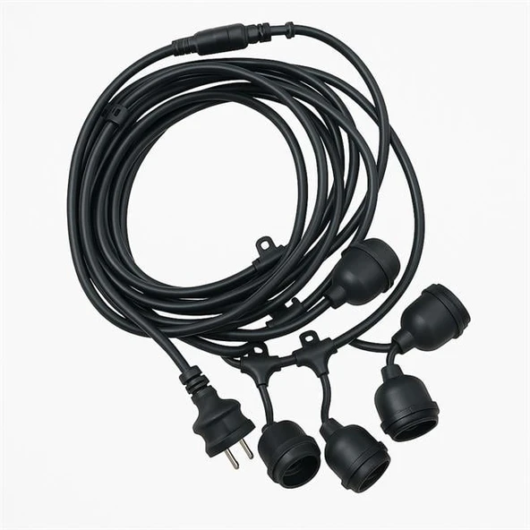 Ledx KB00001 5'li E27 Duy Sıralı 5 Metre Lamba Kablosu (5 Adet Duy İçerir) - 3