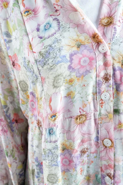 Tesettür Elbise Dijital Baskılı Alaçatı Model Modal Elbise Pembe - 5