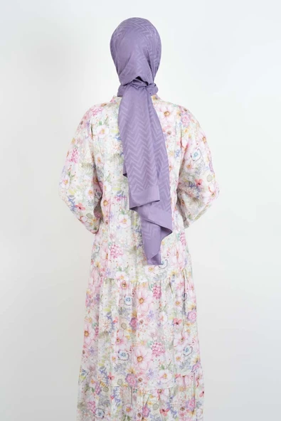 Tesettür Elbise Dijital Baskılı Alaçatı Model Modal Elbise Pembe - 4