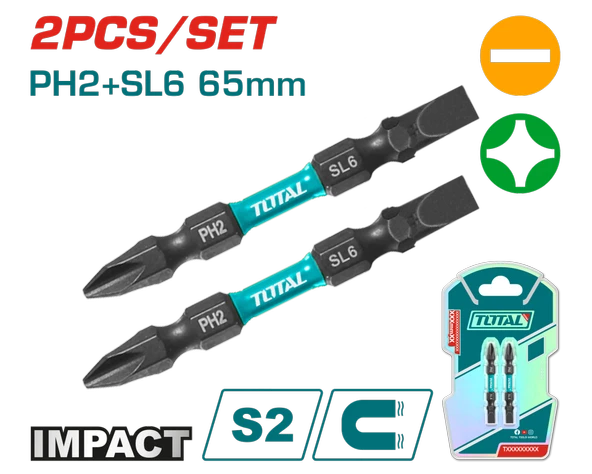 Total TACIM72HL665 – Darbeli 2’li Bits Uç Seti (PH2 + SL6 | 65 mm) ürün görseli