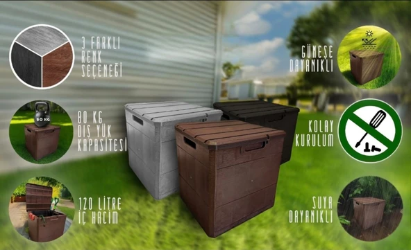 120 Litre Bahçe Depolama Sandığı Balkon Kiler Saklama Dolabı Kapaklı Plastik Sandık 50x45x50cm Antrasit - 4