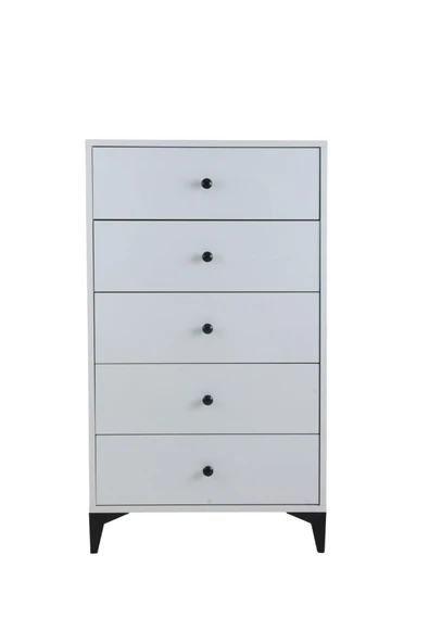nom -RETRO 5 ÇEKMECELİ BEYAZ ŞİFONYER,ÇAMAŞIRLIK - 2