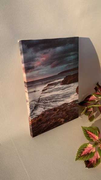 Kıyıya Vuran Okyanus Dalgaları Manzaralı Natürel Ahşap Çerçeve Ev İşyeri Duvar Kanvas Tablo MNZ24