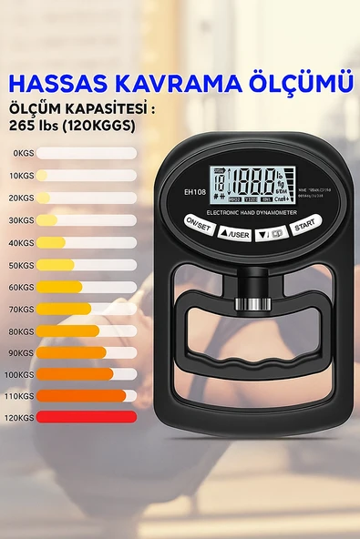 Spor ve Fizik Tedavi İçin El Kuvvet Ölçüm Cihazı  LCD Ekranlı (120 KG) - 6