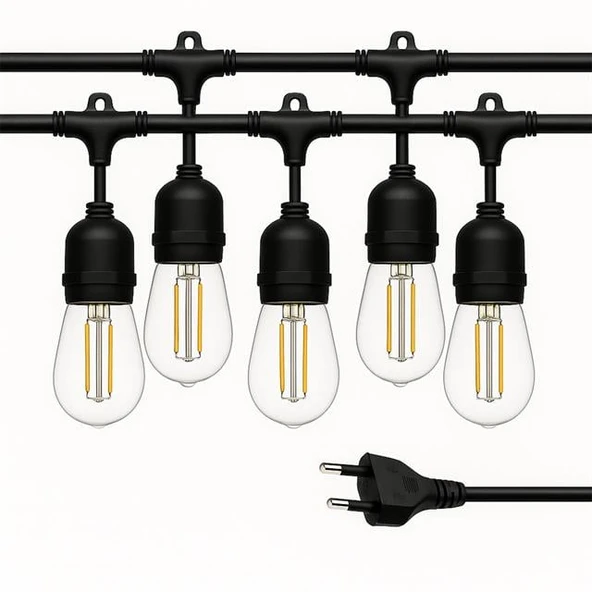 Ledx KB00001 5'li E27 Duy Sıralı 5 Metre Lamba Kablosu (5 Adet Duy İçerir)
