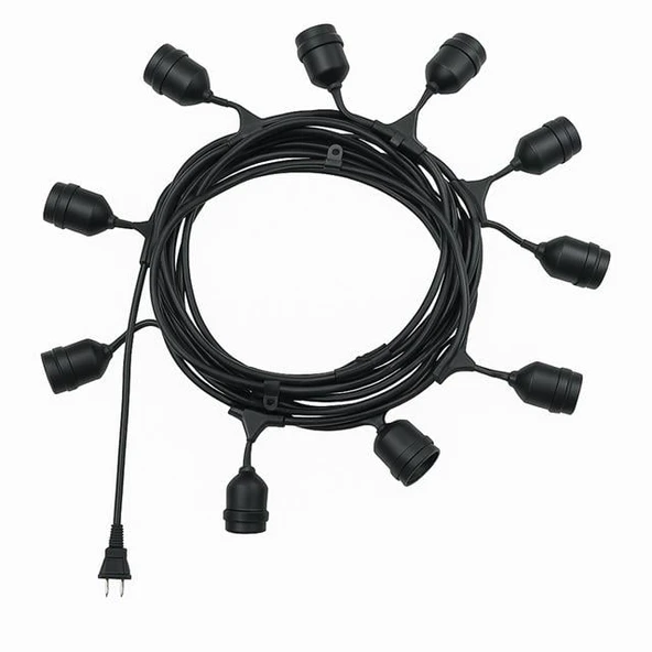 Ledx KB00002 10'lu E27 Duy Sıralı 10 Metre Lamba Kablosu (10 Adet Duy İçerir) - 4