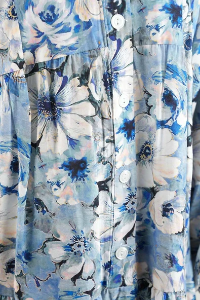 Tesettür Elbise Dijital Baskılı Alaçatı Model Modal Elbise Mavi - 5