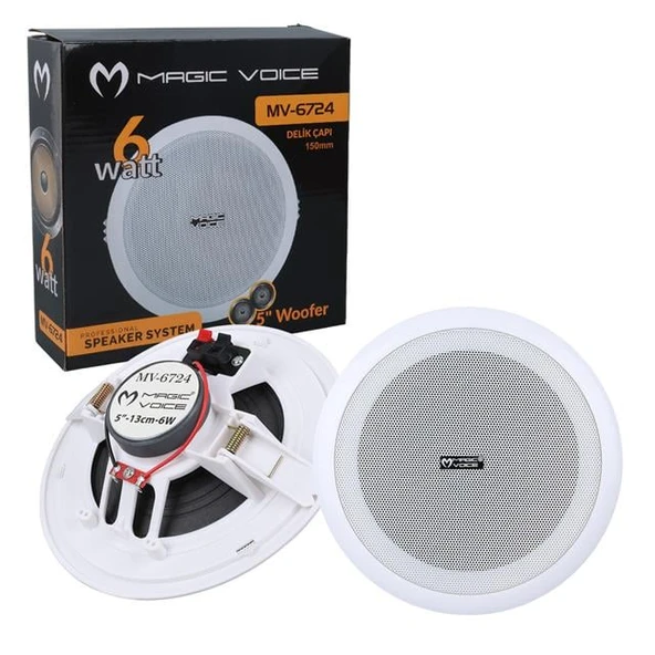 MagicVoice MV-6724 13 CM 6 Watt 8 Ohm 5" Beyaz Trafosuz Alçıpan Hoparlör - 4