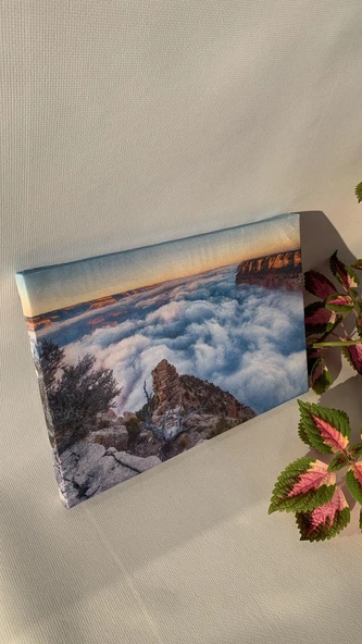 Kayalık Ve Bulut Manzaralı Natürel Ahşap Çerçeve Ev İşyeri Ofis Duvar Kanvas Tablo MNZ26 - 5