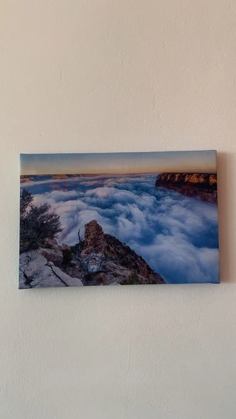 Kayalık Ve Bulut Manzaralı Natürel Ahşap Çerçeve Ev İşyeri Ofis Duvar Kanvas Tablo MNZ26 - 3