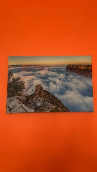 Kayalık Ve Bulut Manzaralı Natürel Ahşap Çerçeve Ev İşyeri Ofis Duvar Kanvas Tablo MNZ26 - 2