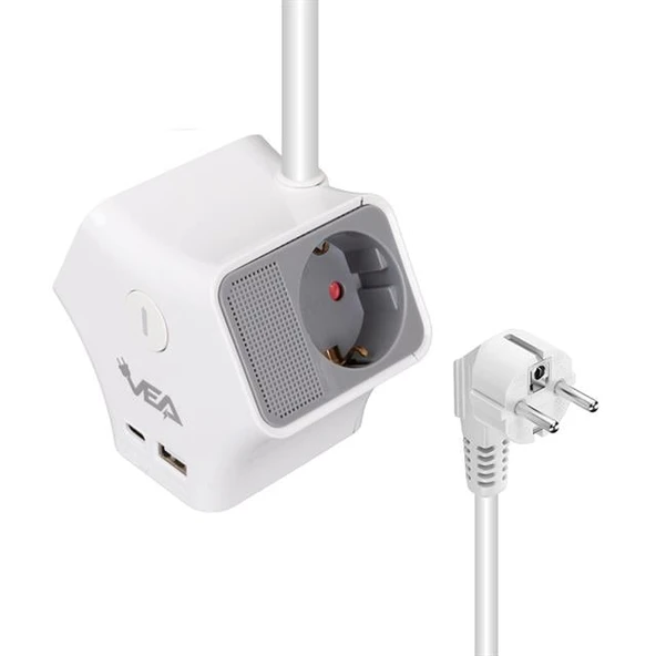 Vea VE-G903YC 3'lü USB+ Type-C Girişli Anahtarlı 1.5 Metre Grup Priz