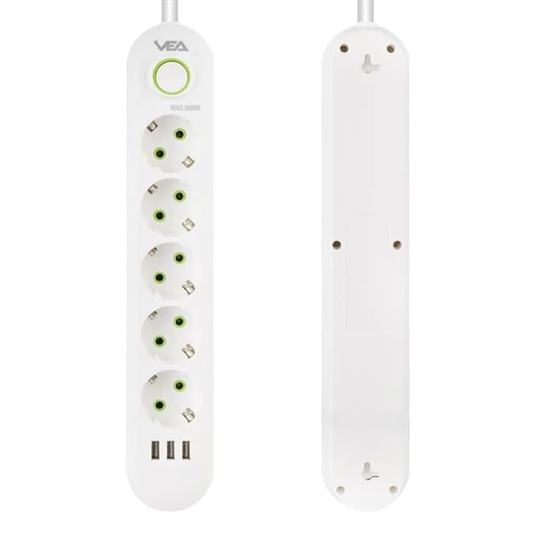 Vea VA-21562 5'li 3 USB'li 1.5 Metre Akım Korumalı Priz Beyaz - 2
