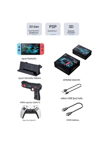 M20 Pro Taşınabilir Retro Atari, Oyun Konsolu, IPS 7 Inç Geniş Ekran, Çift Kol, Çift Tabanca, 128 GB - Resim 3