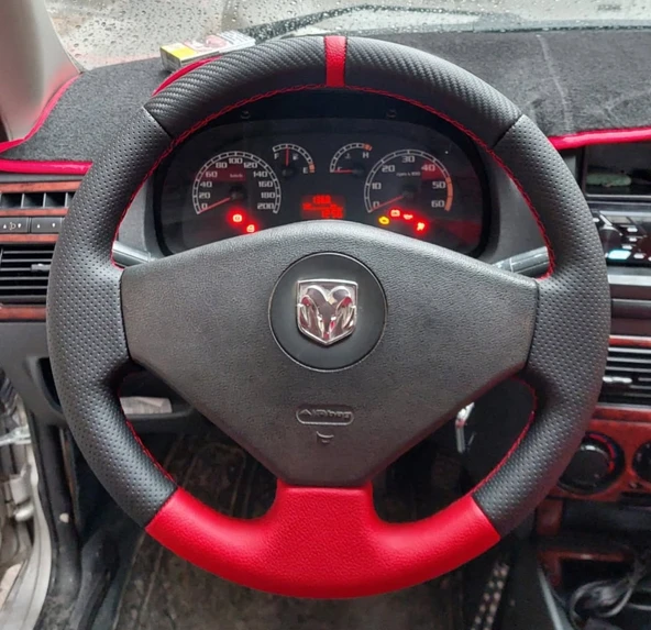 Fiat Palio Albea Araca Özgü Dikmeli Direksiyon Kılıfı KIRMIZI NOKTA KARBON ürün görseli