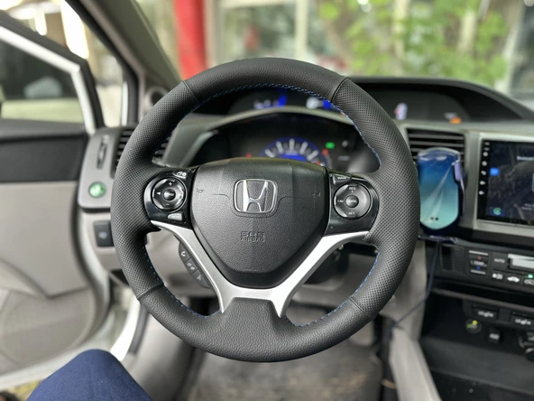 Honda Civic FB7 Araca Özel Dikmeli Direksiyon Kılıfı NOKTA DÜZ MAVİ İP - Resim 2