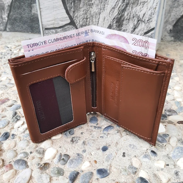 Hakiki Deri Erkek Bozuk Para Gözlü Taba Cüzdan gvn-0129 - 1