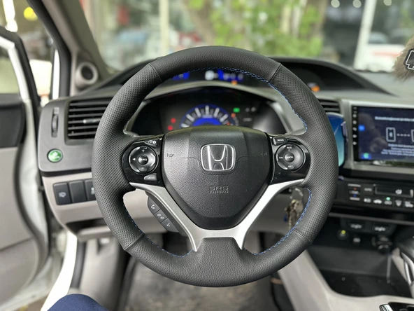 Honda Civic FB7 Araca Özel Dikmeli Direksiyon Kılıfı NOKTA DÜZ MAVİ İP ürün görseli