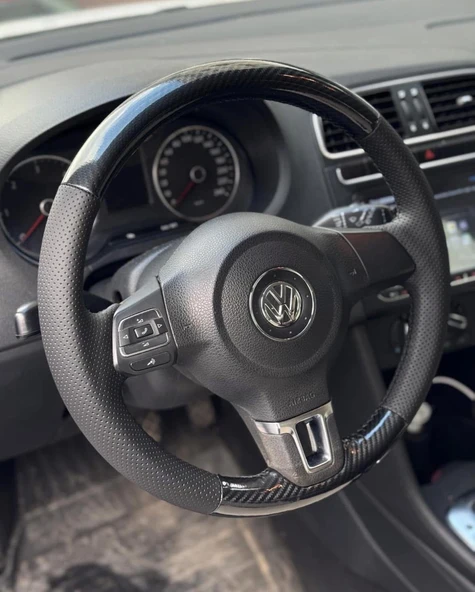 Volkswagen Polo Araca Özgü Dikmeli Direksiyon Kılıfı 5D KRİSTAL KARBON SOFT NOKTA ürün görseli