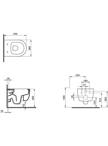 Bocchi V-Tondo Rimless Asma Klozet Kanalsız Kısa Kapak Hariç Mat Beyaz 1417-002-0128 - 3